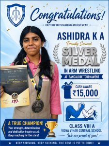 ASHIDRA GOT SILVER MEDAL IN ARM WRESTLING
