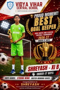 CBSE South Zone Cluster Football Tournament 2026.. Best Goal Keeper